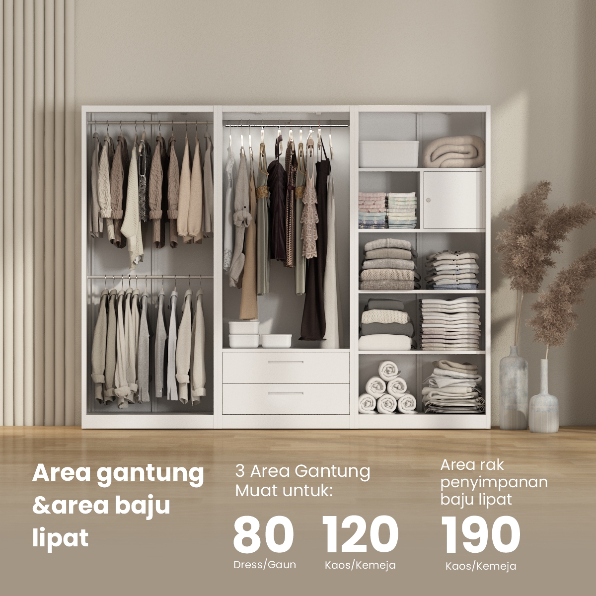 PIRA - SAXON 6P FGD MWD LEMARI PAKAIAN BESI 6 PINTU DENGAN LACI DAN LED warna WHITE - PIRA - foto 3