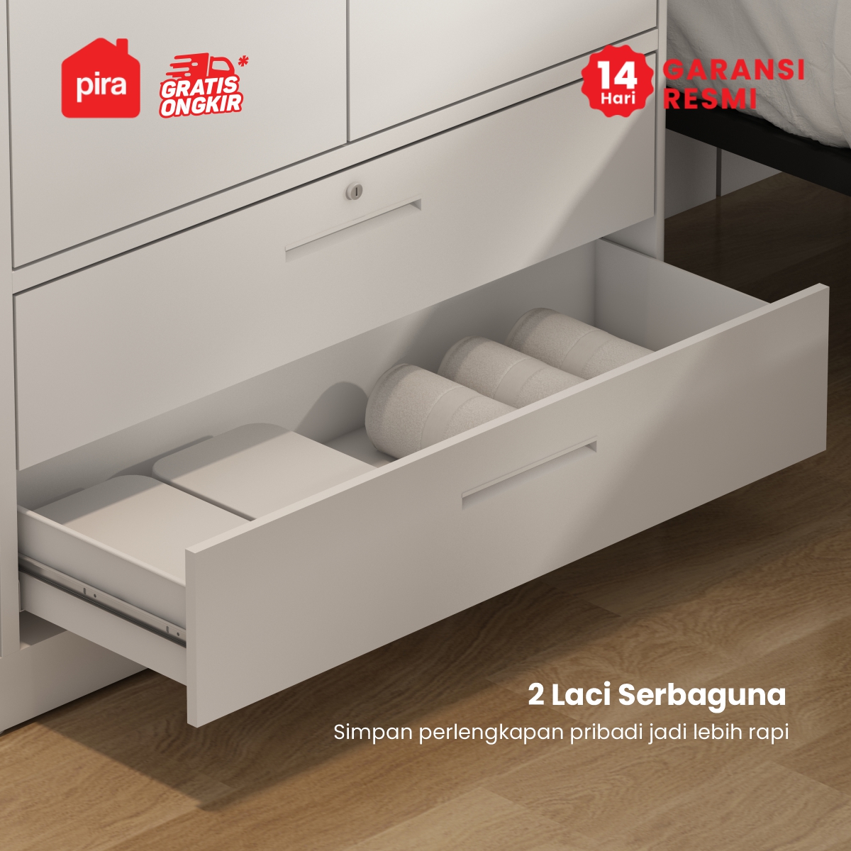 PIRA - STEEL 4P 2BDR MWD LEMARI PAKAIAN BESI 4 PINTU / LEMARI BAJU / LEMARI BESI JUMBO DENGAN 2 LACI DAN RAK DISPLAY warna WHITE - PIRA - foto 4