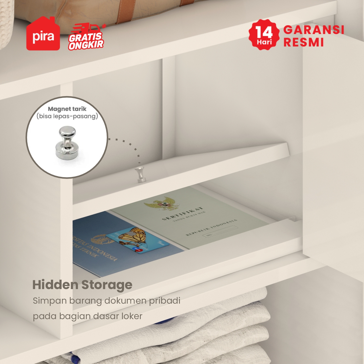PIRA - STEEL 4P 2BDR MWD LEMARI PAKAIAN BESI 4 PINTU / LEMARI BAJU / LEMARI BESI JUMBO DENGAN 2 LACI DAN RAK DISPLAY warna WHITE - PIRA - foto 5