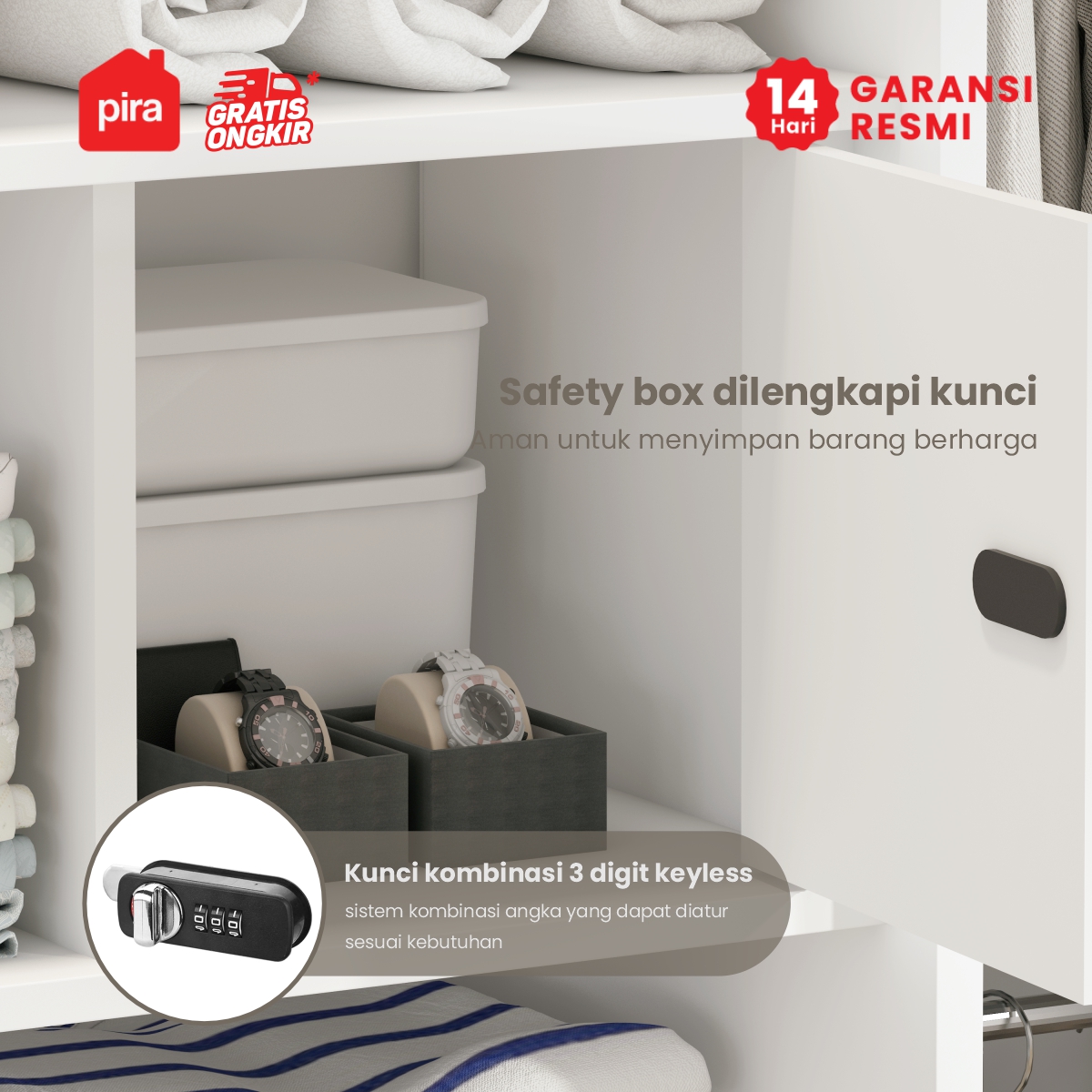PIRA - STEEL 4P 2BDR MWD LEMARI PAKAIAN BESI 4 PINTU / LEMARI BAJU / LEMARI BESI JUMBO DENGAN 2 LACI DAN RAK DISPLAY warna WHITE - PIRA - foto 6