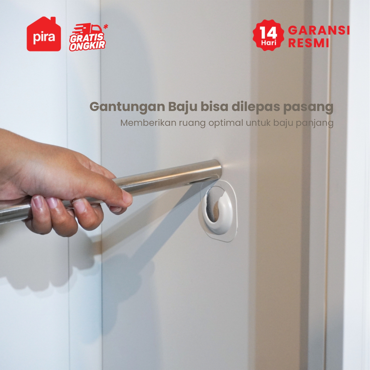 PIRA - STEEL 4P 2BDR MWD LEMARI PAKAIAN BESI 4 PINTU / LEMARI BAJU / LEMARI BESI JUMBO DENGAN 2 LACI DAN RAK DISPLAY warna WHITE - PIRA - foto 7