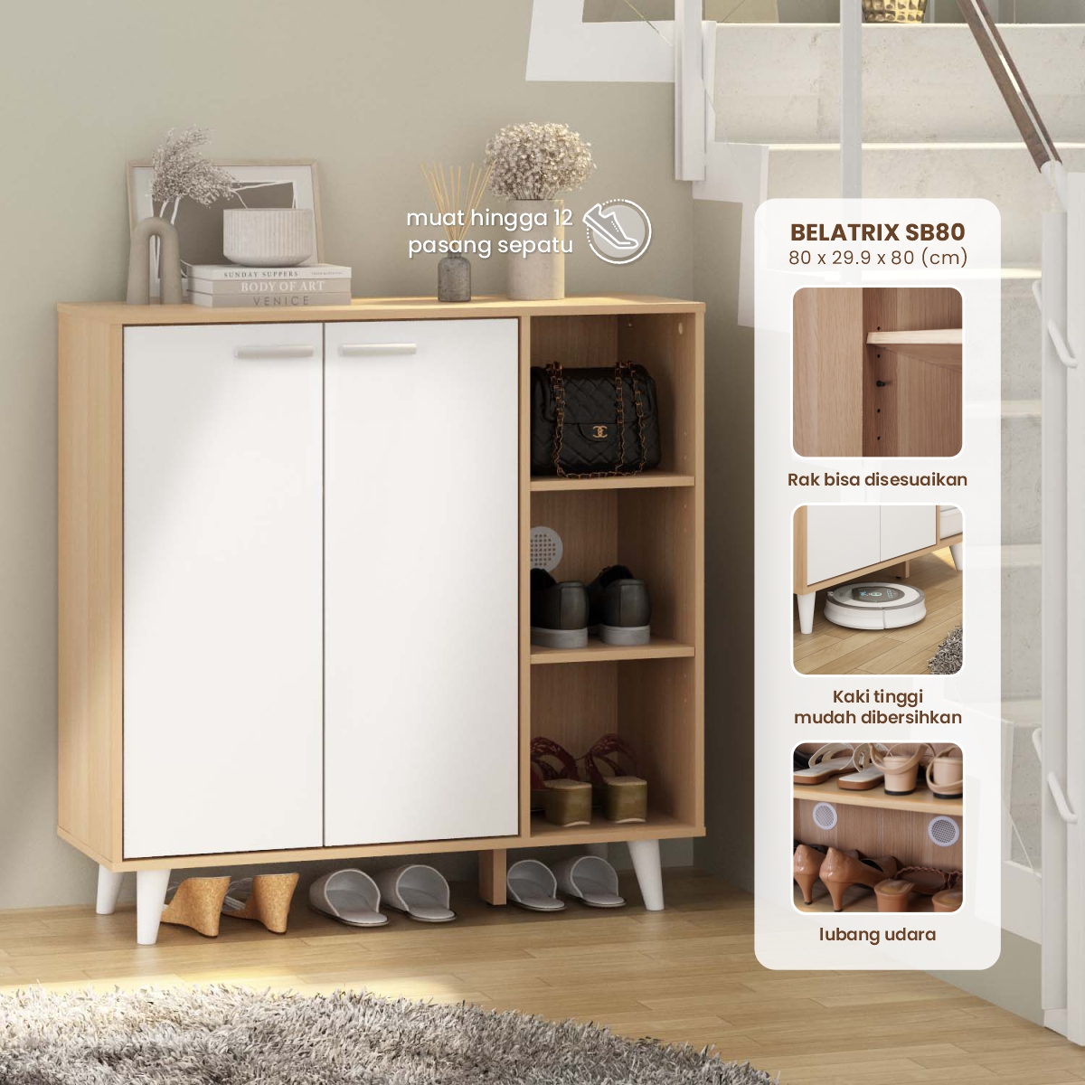 PIRA METROPOLIS OX - BELATRIX SB80 BUFET / LEMARI SERBAGUNA / RAK DAPUR / RAK SEPATU / RAK SERBAGUNA warna PRO OAK - WHITE - PIRA METROPOLIS OX - foto 1