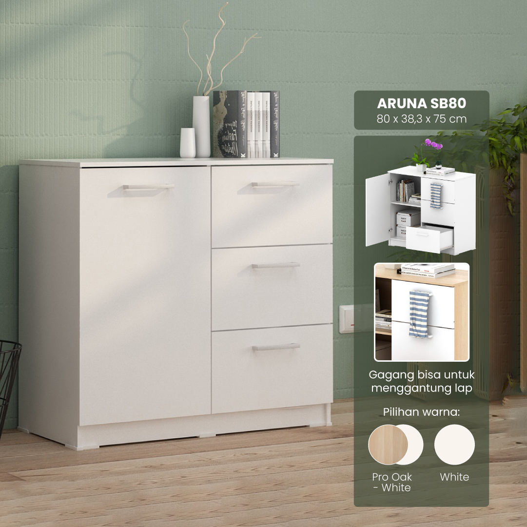 PIRA METROPOLIS OX -  ARUNA SB80 BUFET / RAK DAPUR / KITCHEN SET BAWAH DAPUR / LEMARI DAPUR warna WHITE - PIRA METROPOLIS OX - foto 1