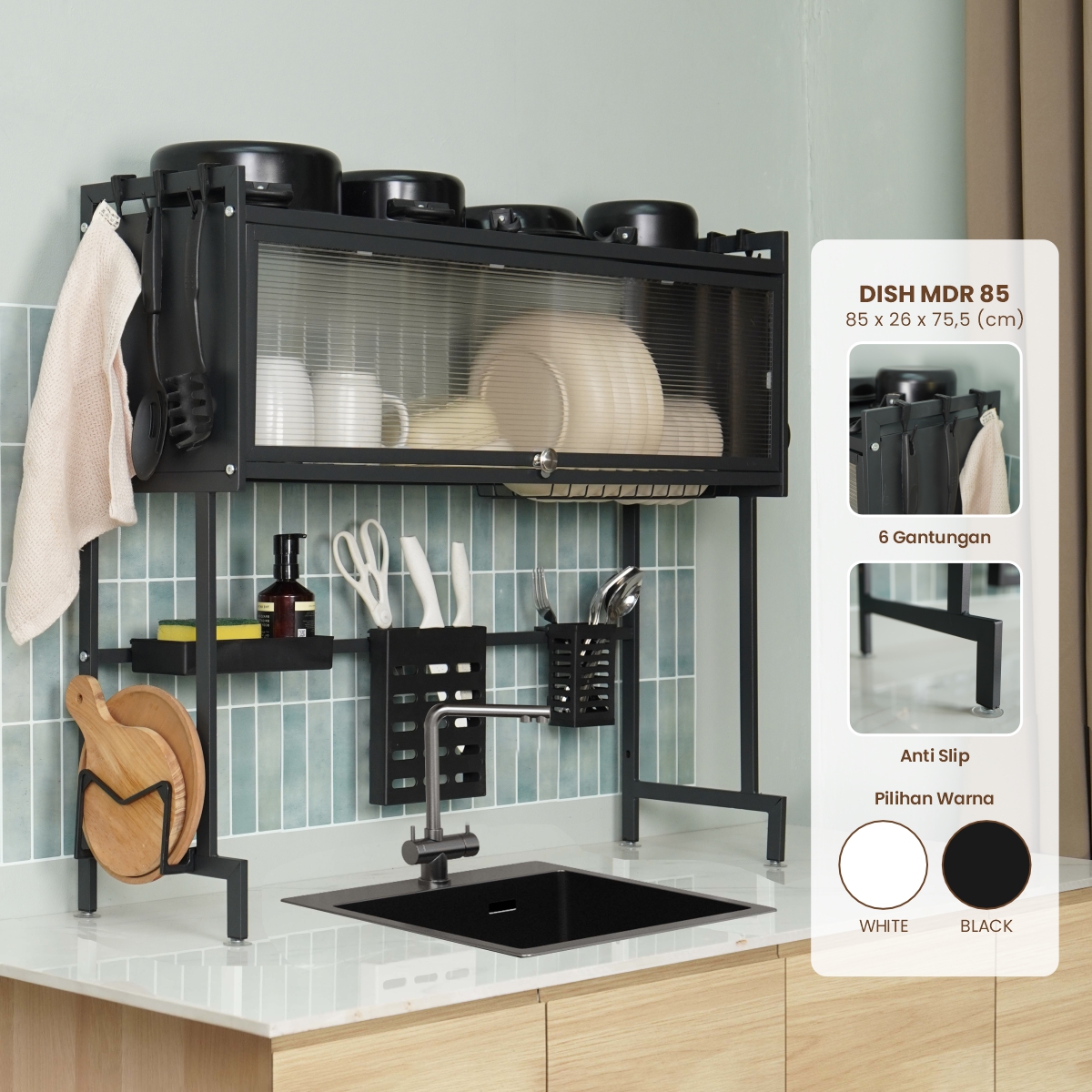 PIRA HOME - DISH MDR85 RAK PIRING / RAK DAPUR / RAK CUCI PIRING / RAK WASTAFEL / RAK PENGERING PIRING warna BLACK - PIRA HOME - foto 1