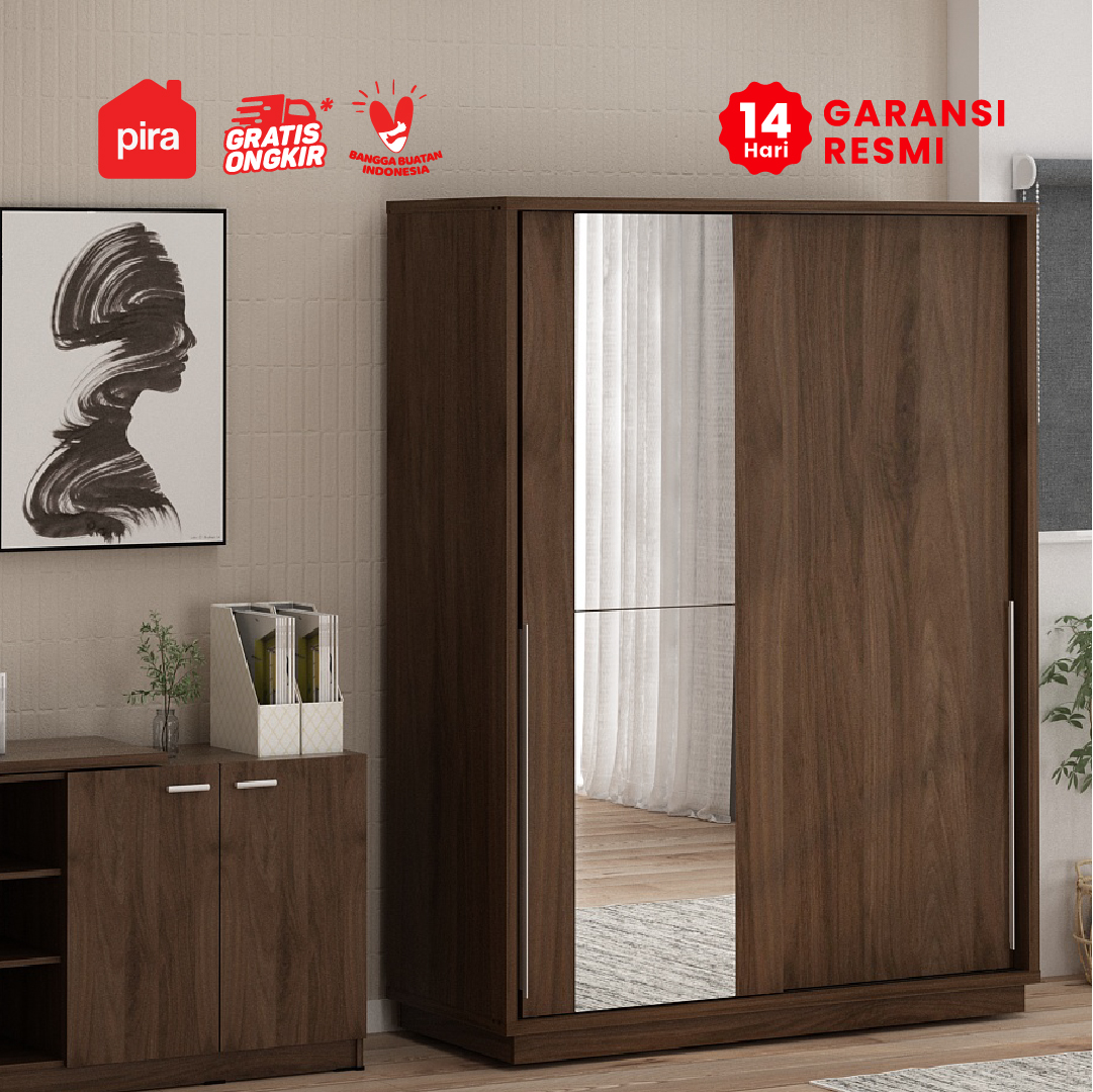 PIRA SKV - RAMONA 150 WDSL LEMARI PAKAIAN PINTU GESER KAYU GELAP BROWN WALNUT warna BROWN WALNUT - SKV - foto 1