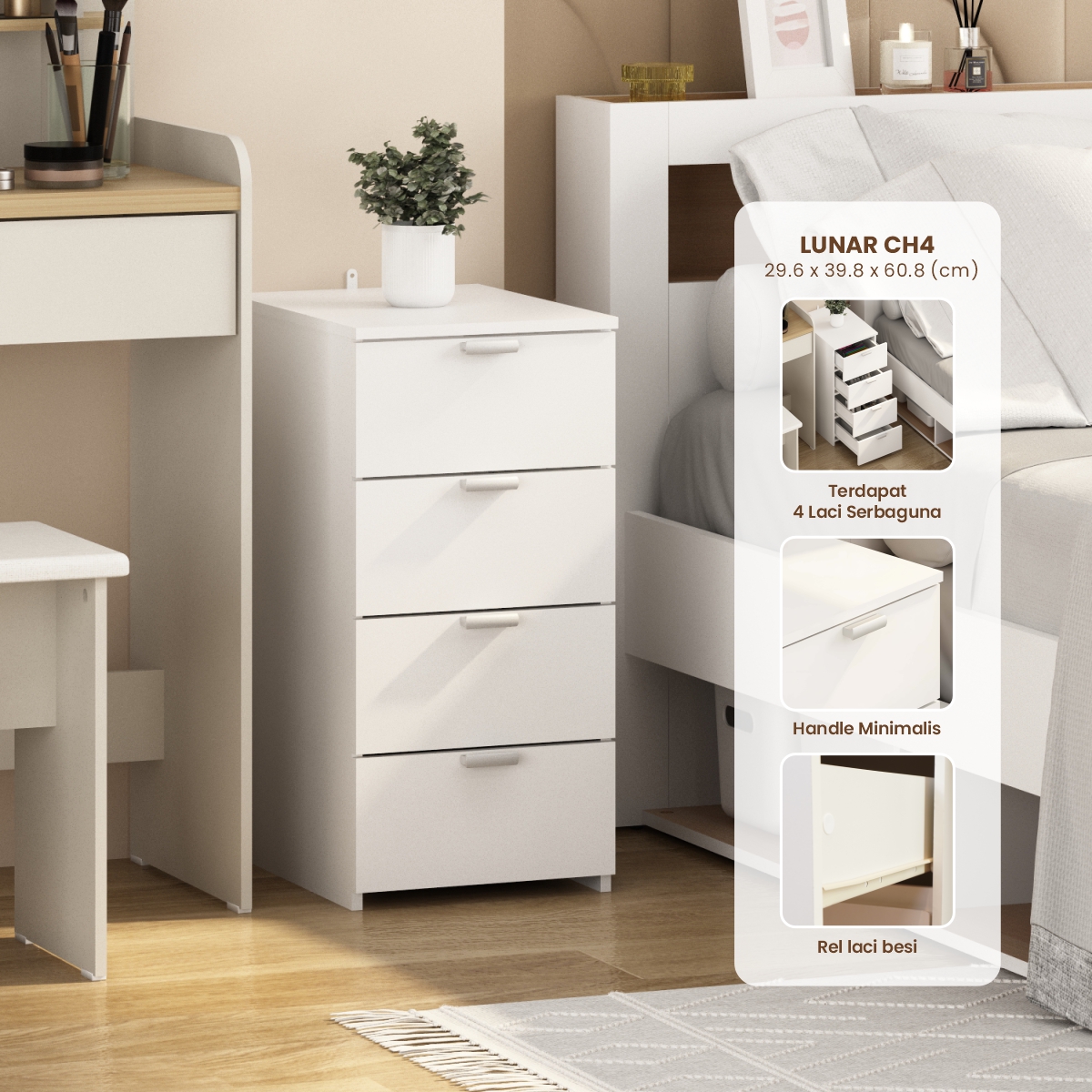 PIRA METROPOLIS - LUNAR CH4 LEMARI LACI 4 SUSUN / DRAWER warna WHITE - PIRA METROPOLIS - foto 1