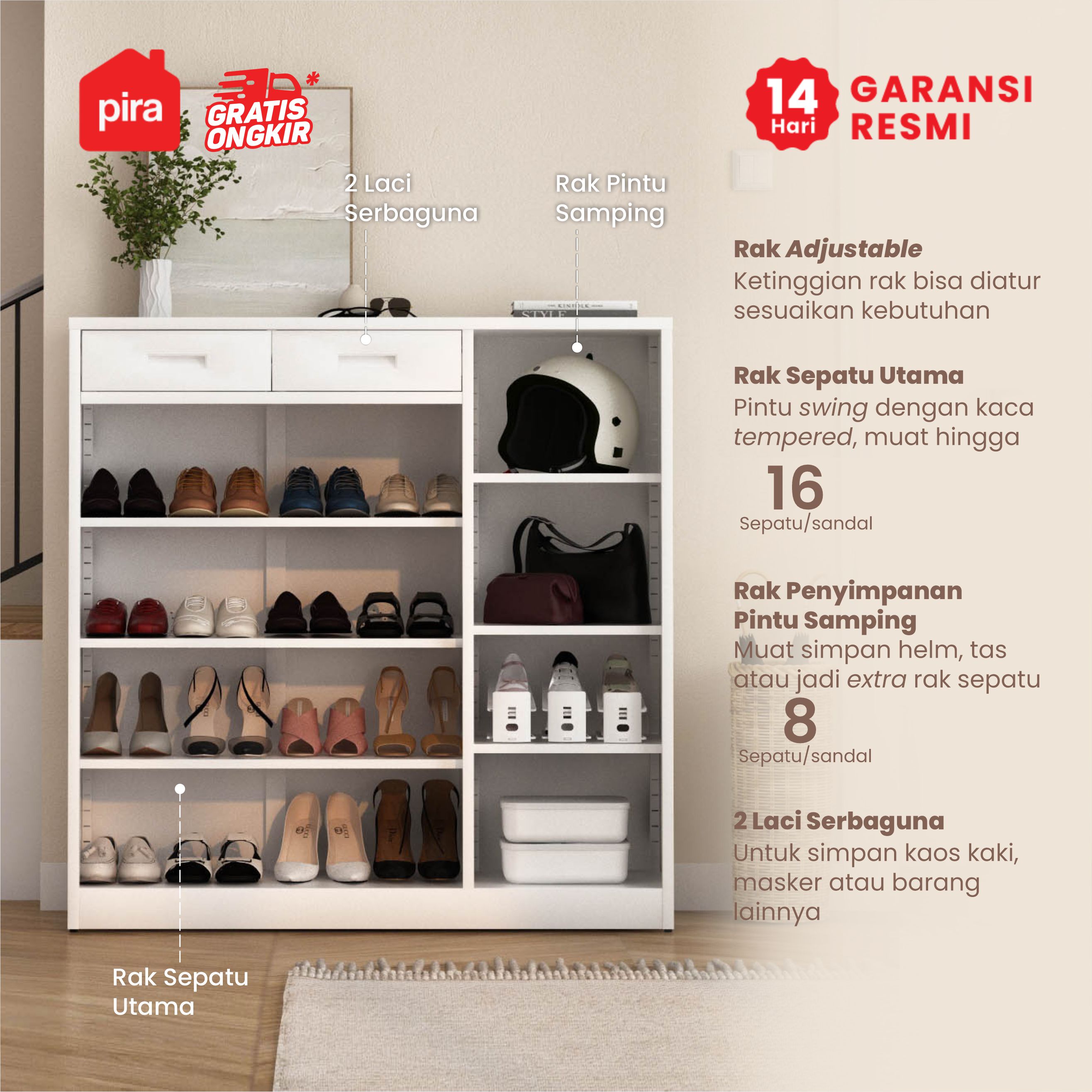 PIRA - BOLT MSR DR P RAK SEPATU BESI / LEMARI SEPATU / RAK BESI SERBAGUNA warna WHITE - PIRA - foto 3