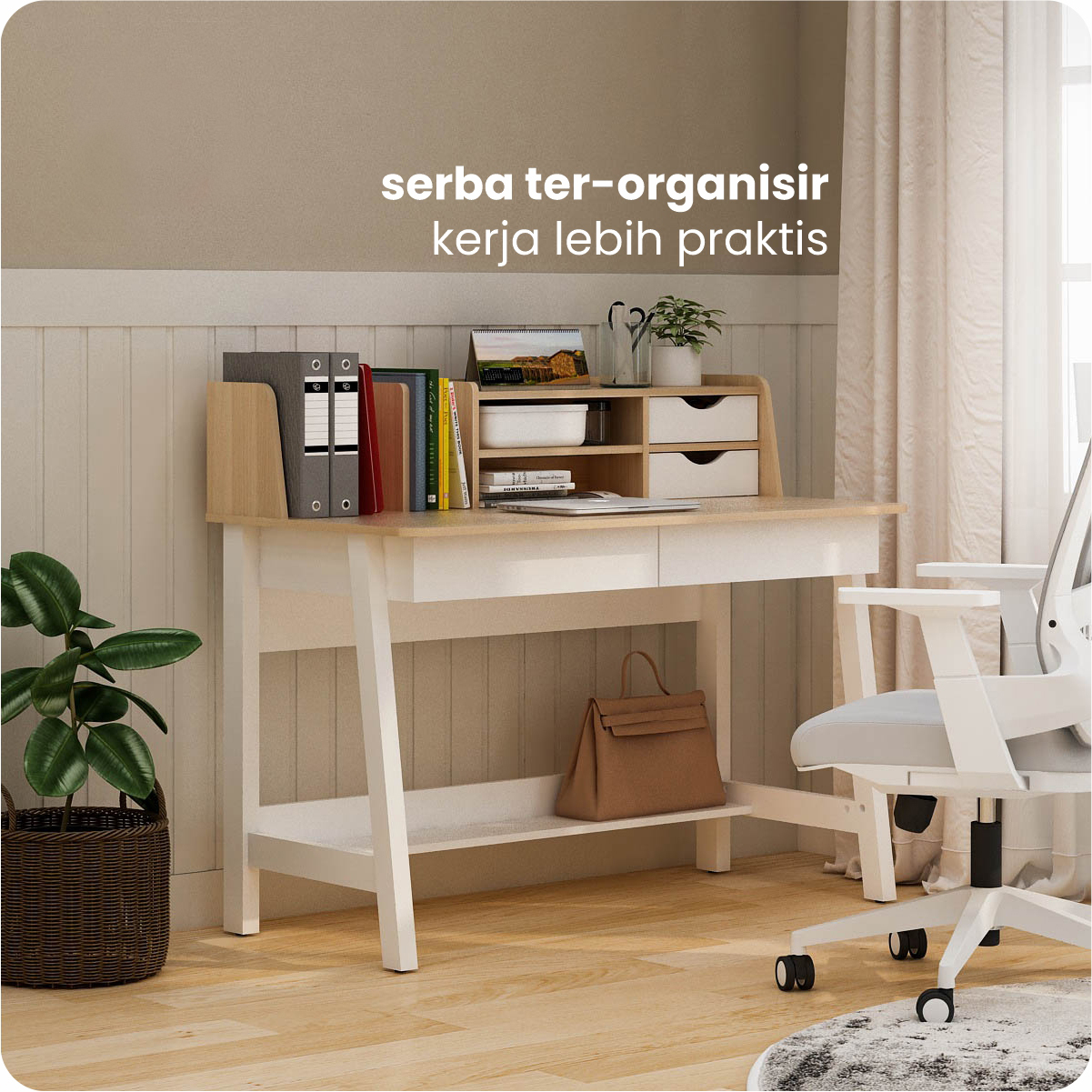 PIRA - TYRO DK120 MEJA KERJA / MEJA BELAJAR warna WHITE - PRO OAK - PIRA - foto 12