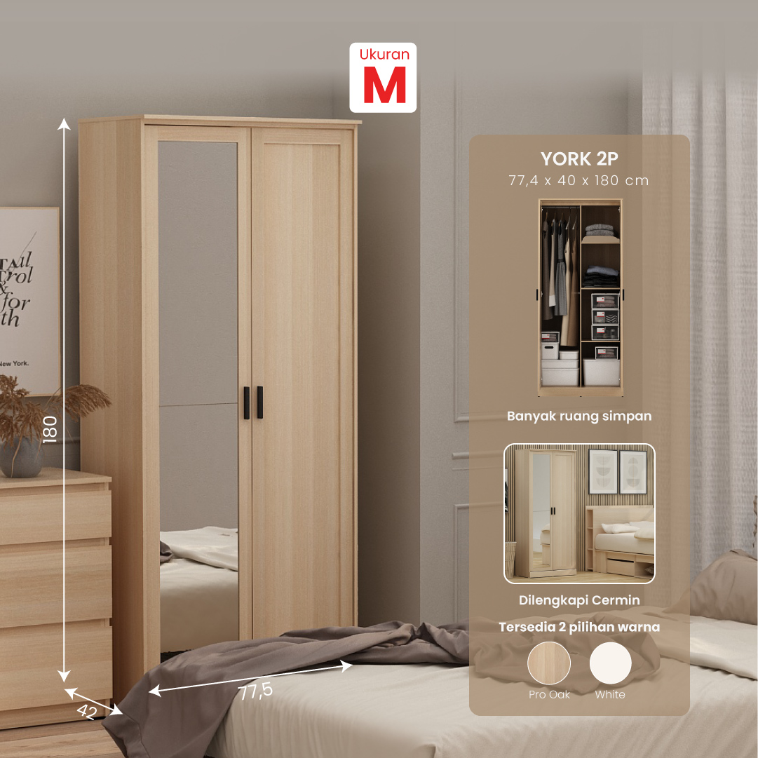 PIRA METROPOLIS - YORK 2P LEMARI PAKAIAN 2 PINTU warna PRO OAK - PIRA METROPOLIS - foto 1