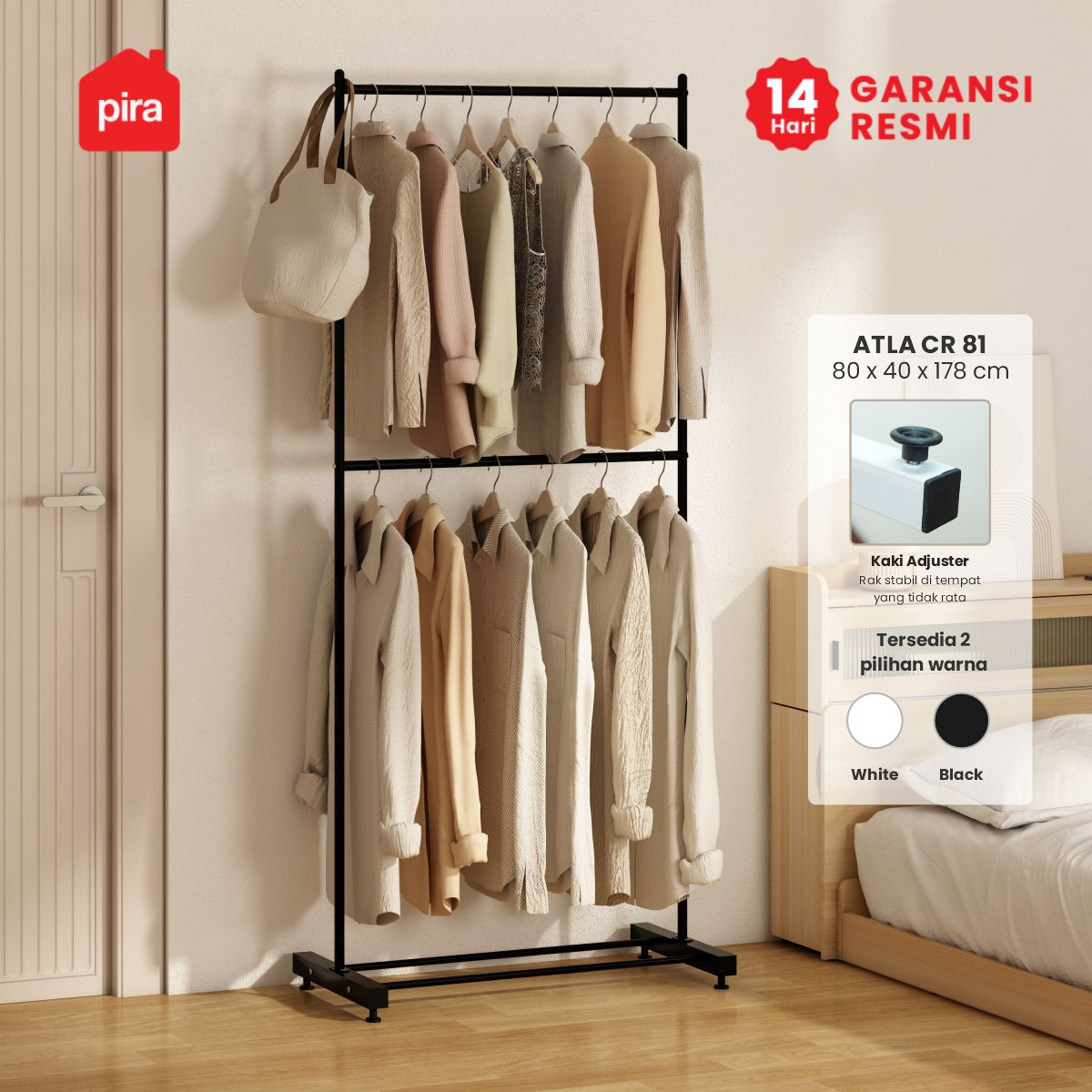 PIRA - ATLA CR 81 RAK GANTUNG BAJU / STAND GANTUNGAN / STAND HANGER / RAK BESI warna BLACK - PIRA - foto 1