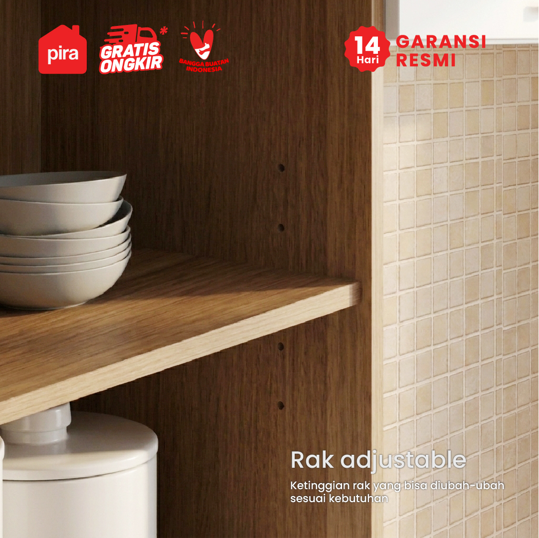 PIRA METROPOLIS OX -  ARUNA KC WU80G RAK DAPUR / RAK GANTUNG DAPUR / KITCHEN SET ATAS 2 PINTU KACA warna WHITE - PRO OAK - PIRA METROPOLIS OX - foto 3
