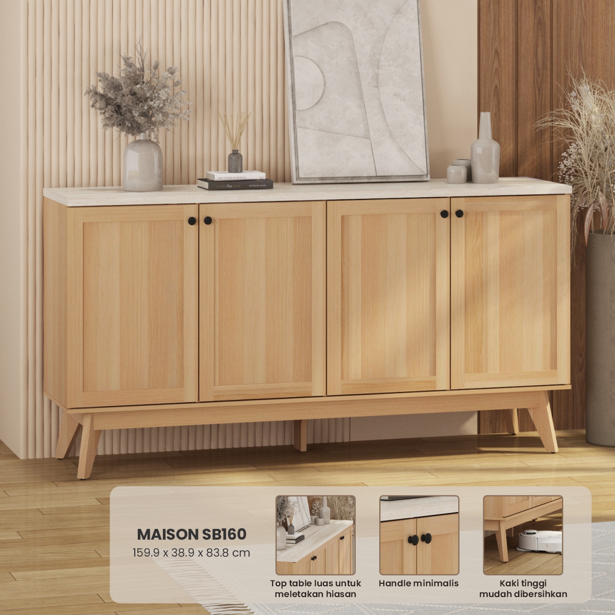 PIRA -  MAISON SB160 BUFET / SIDEBOARD / LEMARI KABINET / MEJA TV warna PRO OAK - TRAVERTINE - PIRA - foto 1