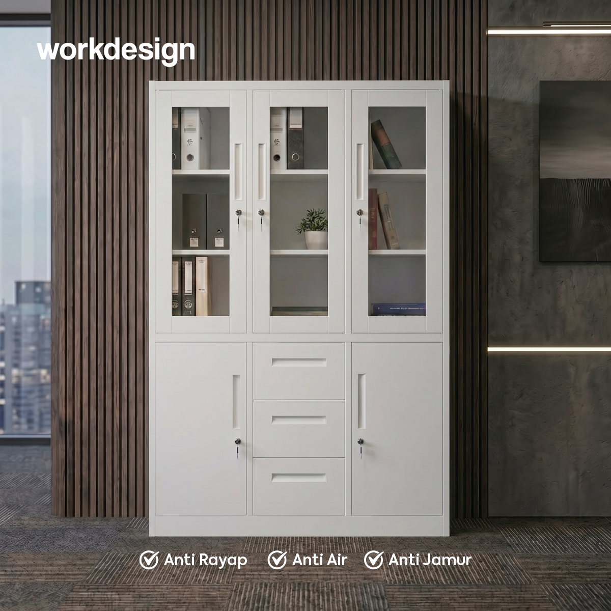 WORKDESIGN BURO AVA MBC 3 HG RAK BUKU BESI / LEMARI ARSIP KANTOR warna WHITE - WORKDESIGN - foto 2