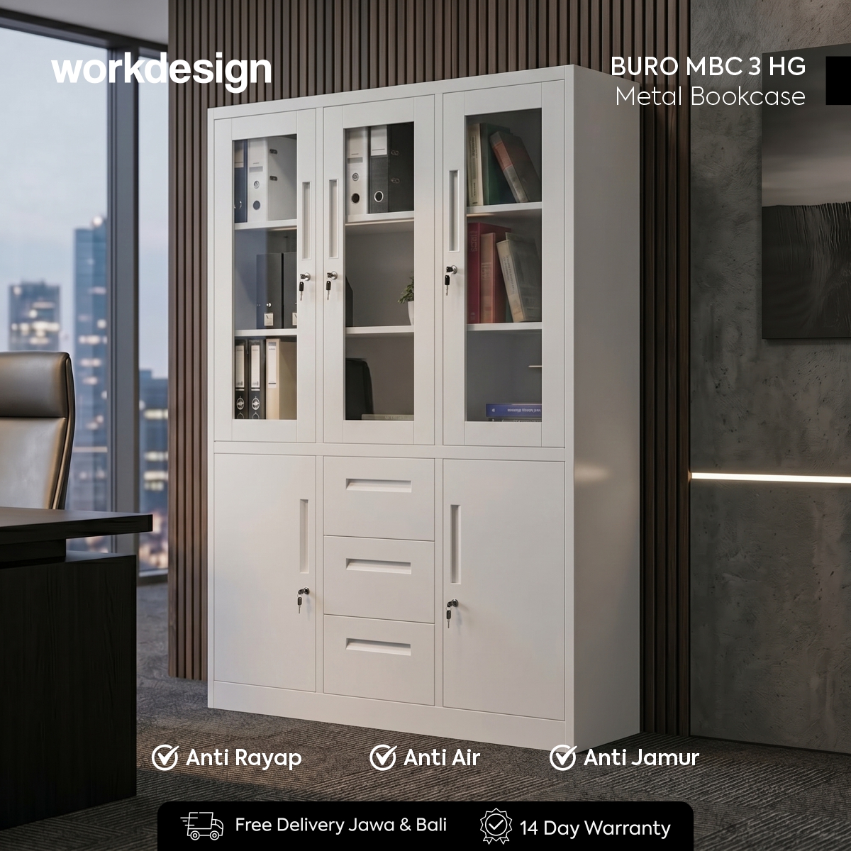 WORKDESIGN BURO AVA MBC 3 HG RAK BUKU BESI / LEMARI ARSIP KANTOR warna WHITE - WORKDESIGN - foto 1