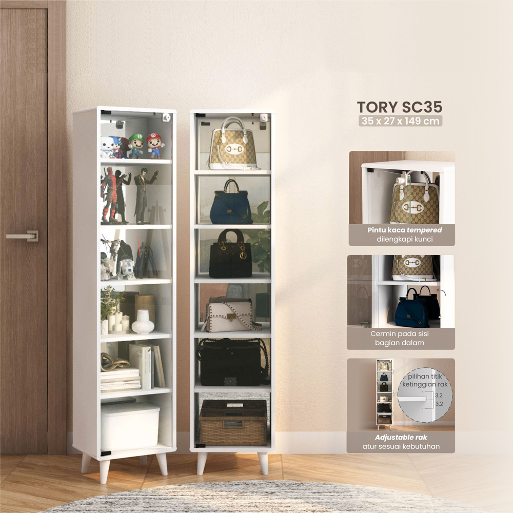 PIRA -  TORY SC35 RAK DISPLAY / RAK BUKU / SHOWCASE / LEMARI PAJANGAN / LEMARI HIAS warna WHITE SM - PIRA - foto 1