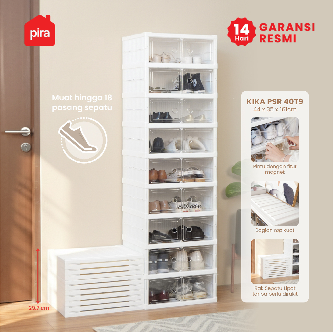 PIRA - KIKA PSR RAK SEPATU LIPAT 2 PINTU / KOTAK SEPATU TRANSPARAN / RAK SEPATU SUSUN TERTUTUP warna WHITE - PIRA - foto 1