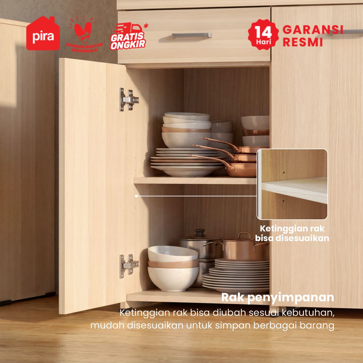 PIRA - NAKAU KCDT80 LEMARI DAPUR / RAK DAPUR / KITCHEN SET / KABINET DAPUR DENGAN MEJA MAKAN warna PRO OAK - PIRA - foto 8