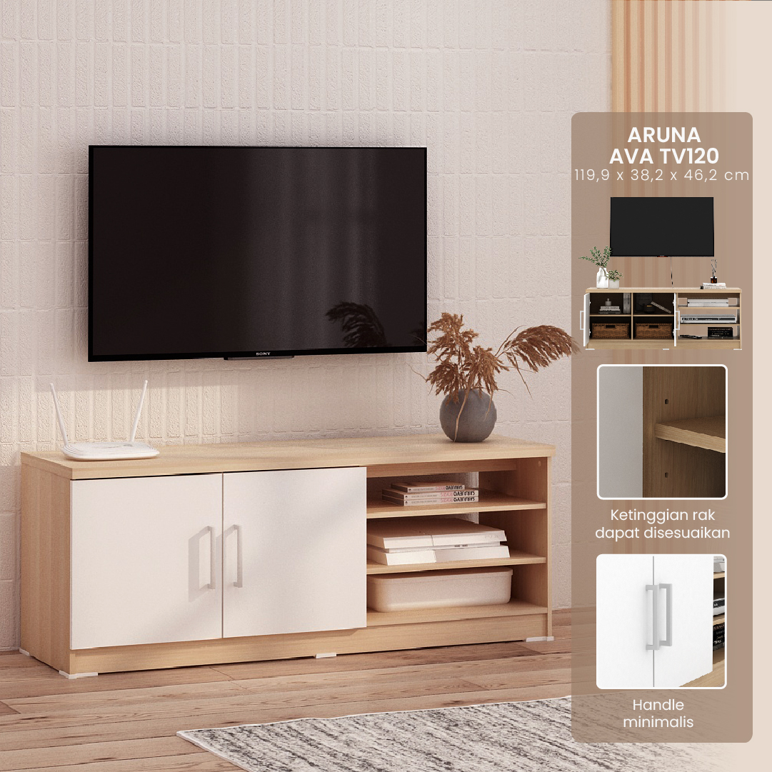 PIRA METROPOLIS OX - ARUNA AVA TV120 MEJA TV / RAK TV MINIMALIS warna PRO OAK - WHITE - PIRA METROPOLIS OX - foto 1