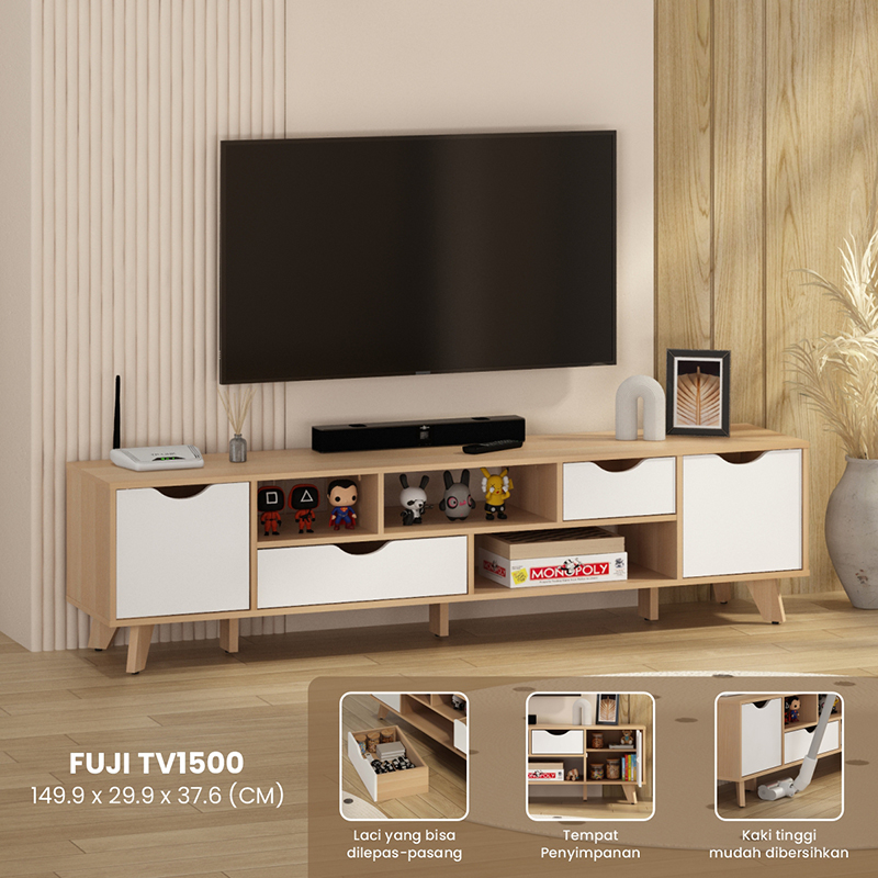 PIRA METROPOLIS - FUJI TV1500 MEJA TV / RAK TV / LEMARI TV warna PRO OAK - WHITE - PIRA METROPOLIS - foto 1