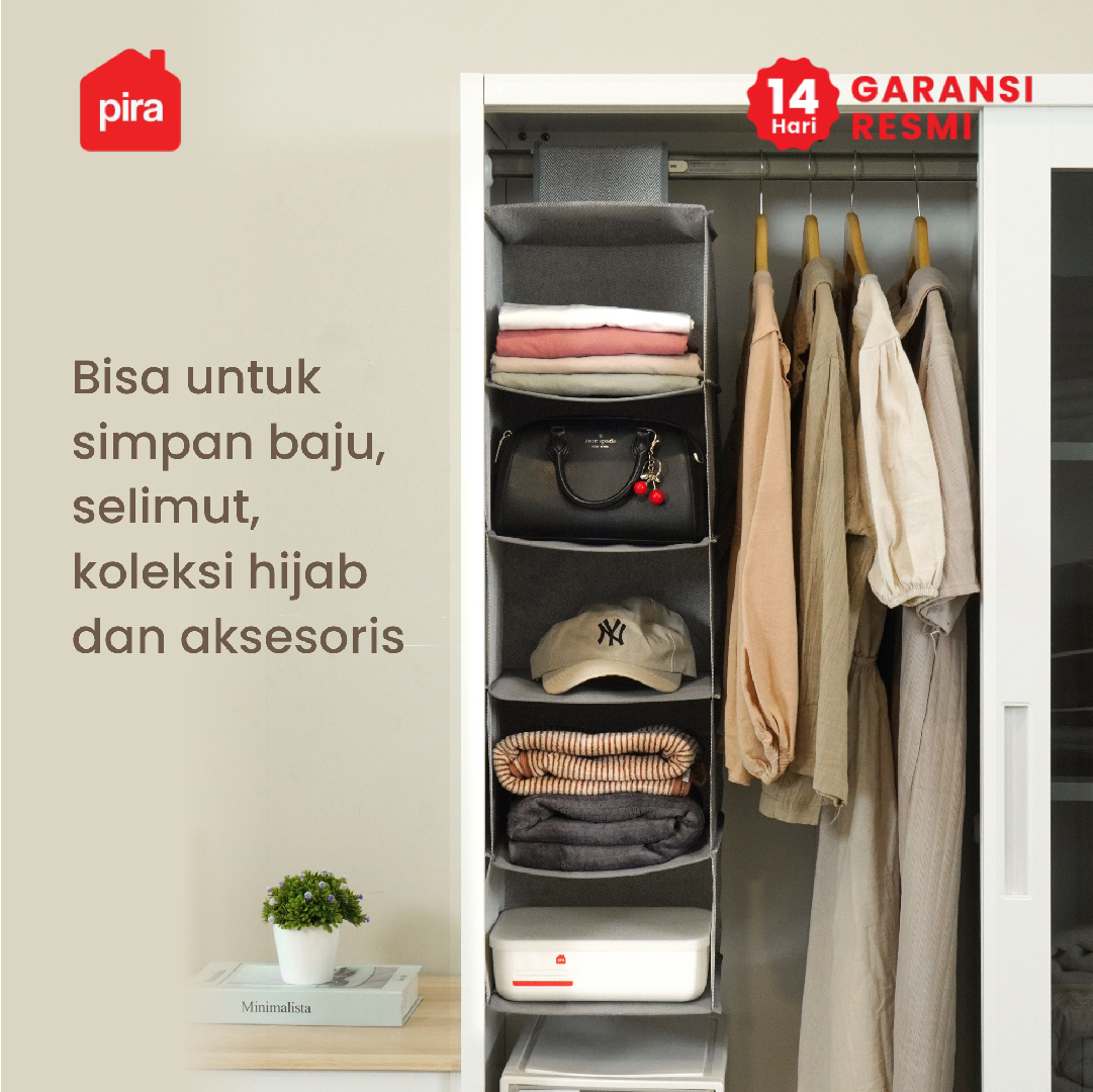 PIRA HOME - YORI CR 5 RAK PAKAIAN GANTUNG / RAK ORGANIZER LEMARI GANTUNG warna DARK GREY - PIRA HOME - foto 2
