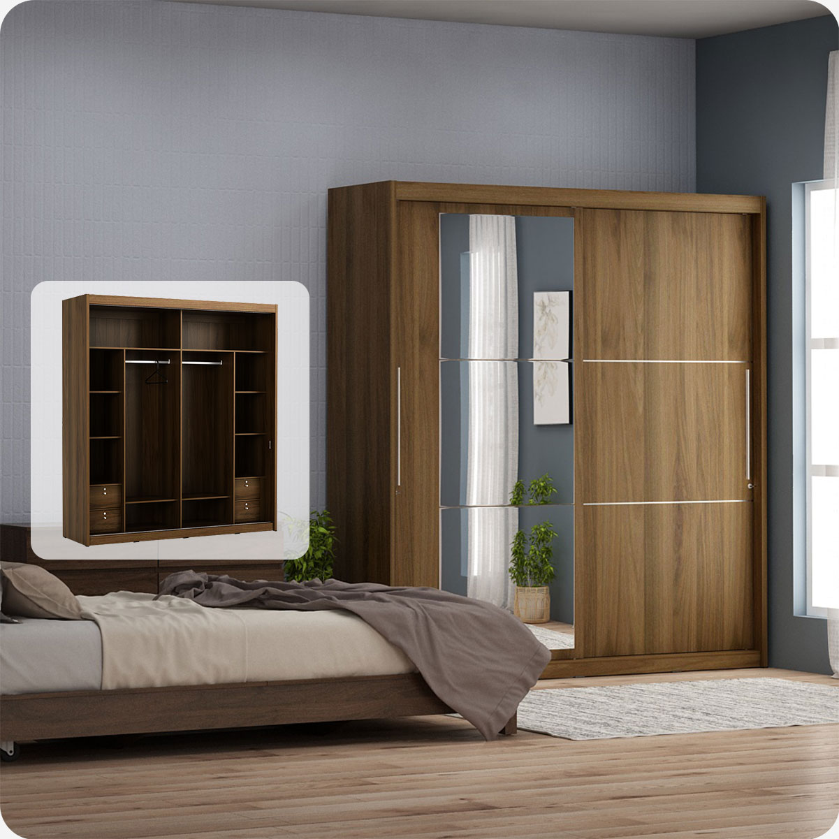 PIRA BAVARIAN - WARKING WDSL 200GL LEMARI PAKAIAN warna BROWN WALNUT - BAVARIAN - foto 2