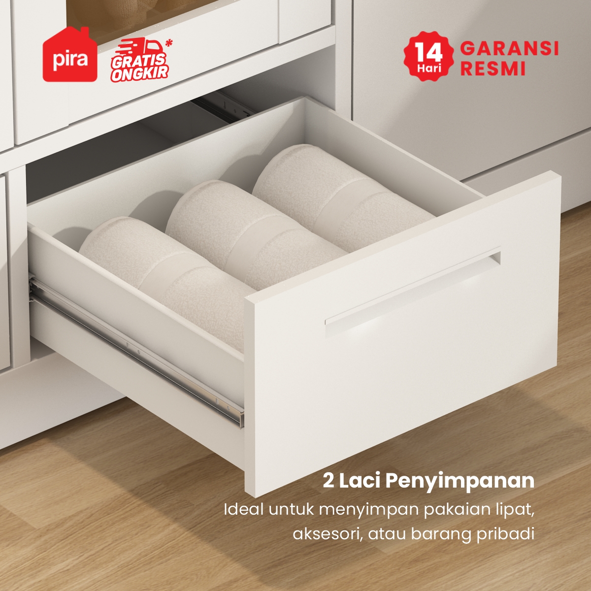 PIRA - CATTA 4P FGD MWD LEMARI PAKAIAN BESI 4 PINTU DENGAN LACI DAN LED warna WHITE - PIRA - foto 5