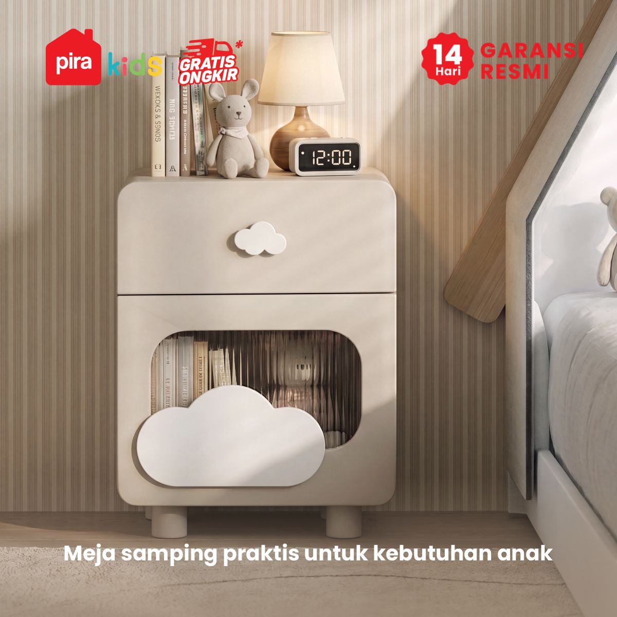 PIRA KIDS - KUMMO NS40D MEJA NAKAS ANAK / MEJA SUDUT / MEJA SAMPING warna LIGHT TAUPE - WHITE - PIRA KIDS - foto 2