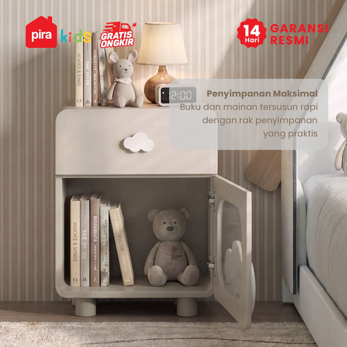 PIRA KIDS - KUMMO NS40D MEJA NAKAS ANAK / MEJA SUDUT / MEJA SAMPING warna LIGHT TAUPE - WHITE - PIRA KIDS - foto 4