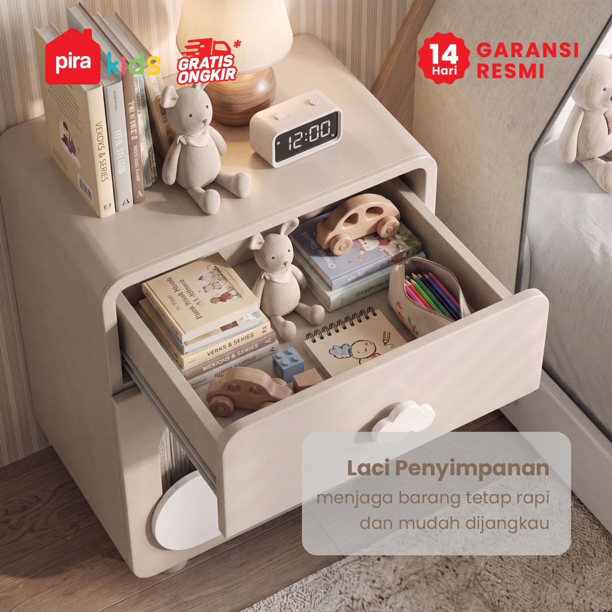 PIRA KIDS - KUMMO NS40D MEJA NAKAS ANAK / MEJA SUDUT / MEJA SAMPING warna LIGHT TAUPE - WHITE - PIRA KIDS - foto 3