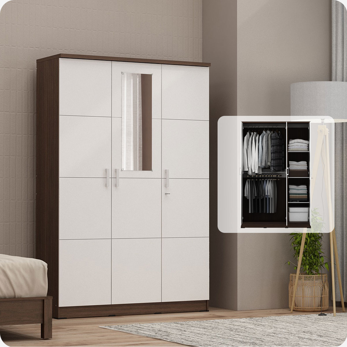 PIRA METROPOLIS - ALBA BAZ 3P LEMARI PAKAIAN 3 PINTU warna AMERICAN WALNUT - WHITE - METROPOLIS - foto 2