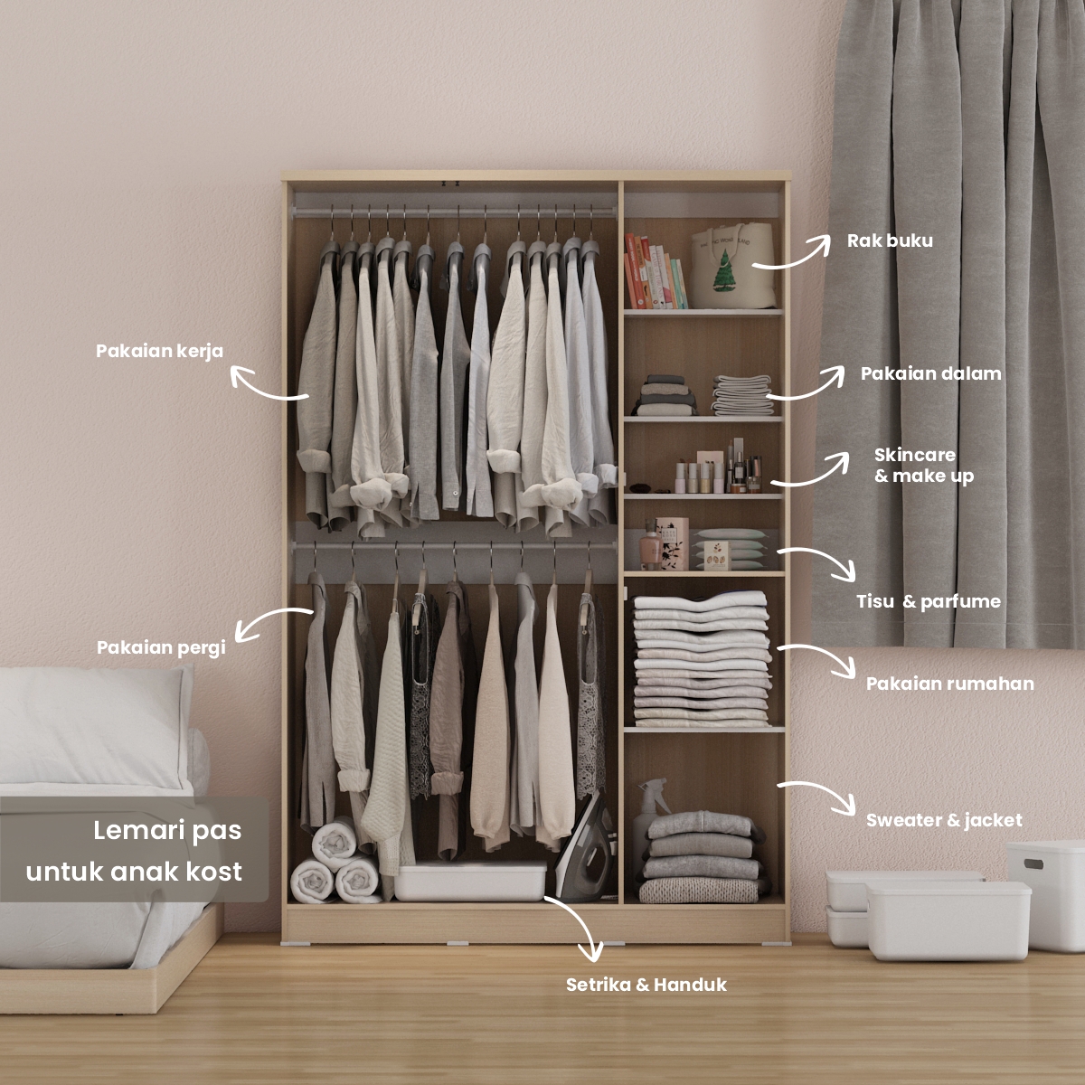 PIRA METROPOLIS OX - ARUNA AVA WDD 3 LEMARI PAKAIAN 3 PINTU DENGAN KACA RIAS warna PRO OAK - WHITE - PIRA METROPOLIS OX - foto 5