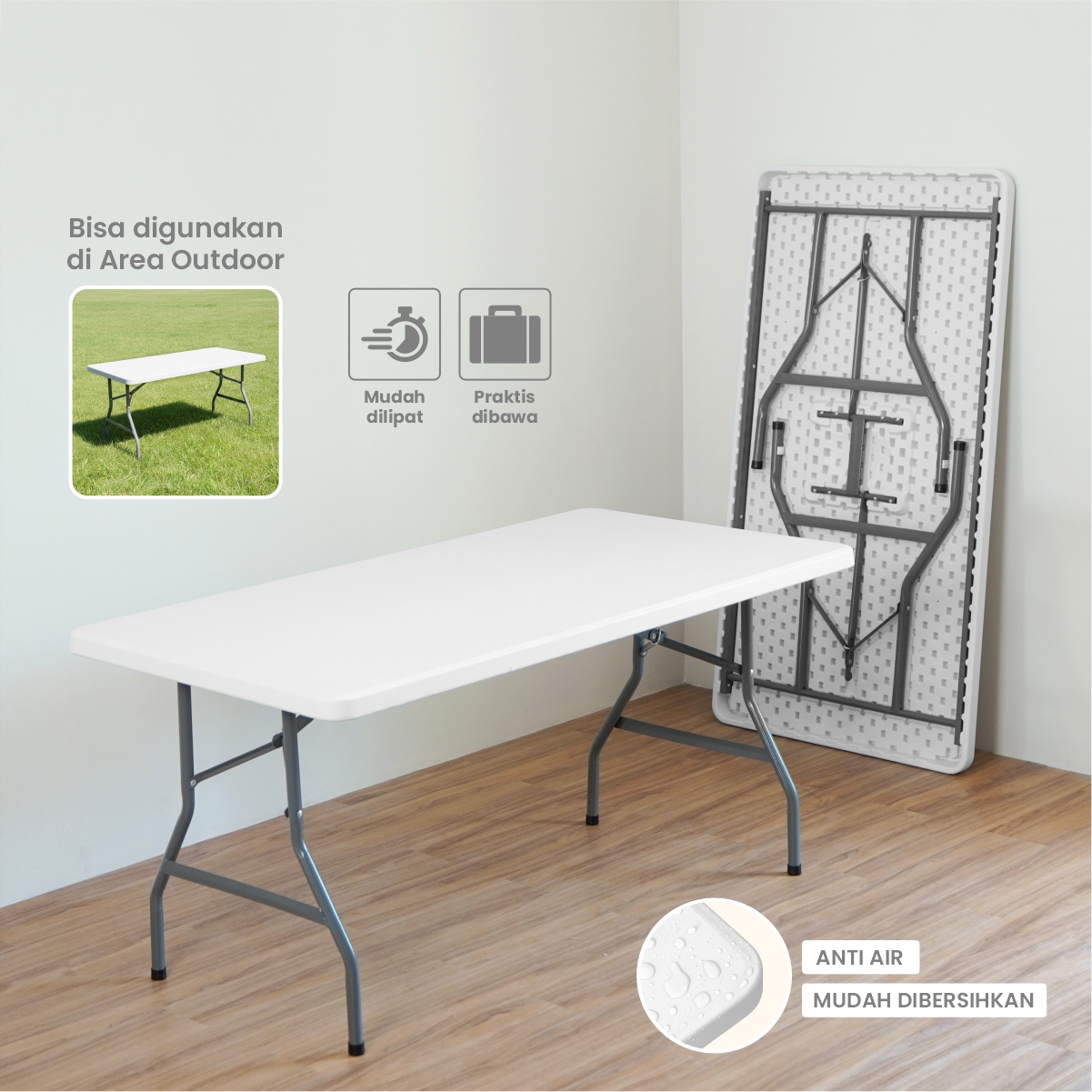 PIRA - FOLDA FT152 MEJA SERBAGUNA / MEJA LIPAT OUTDOOR / MEJA TAMAN / MEJA MAKAN warna WHITE - PIRA - foto 1