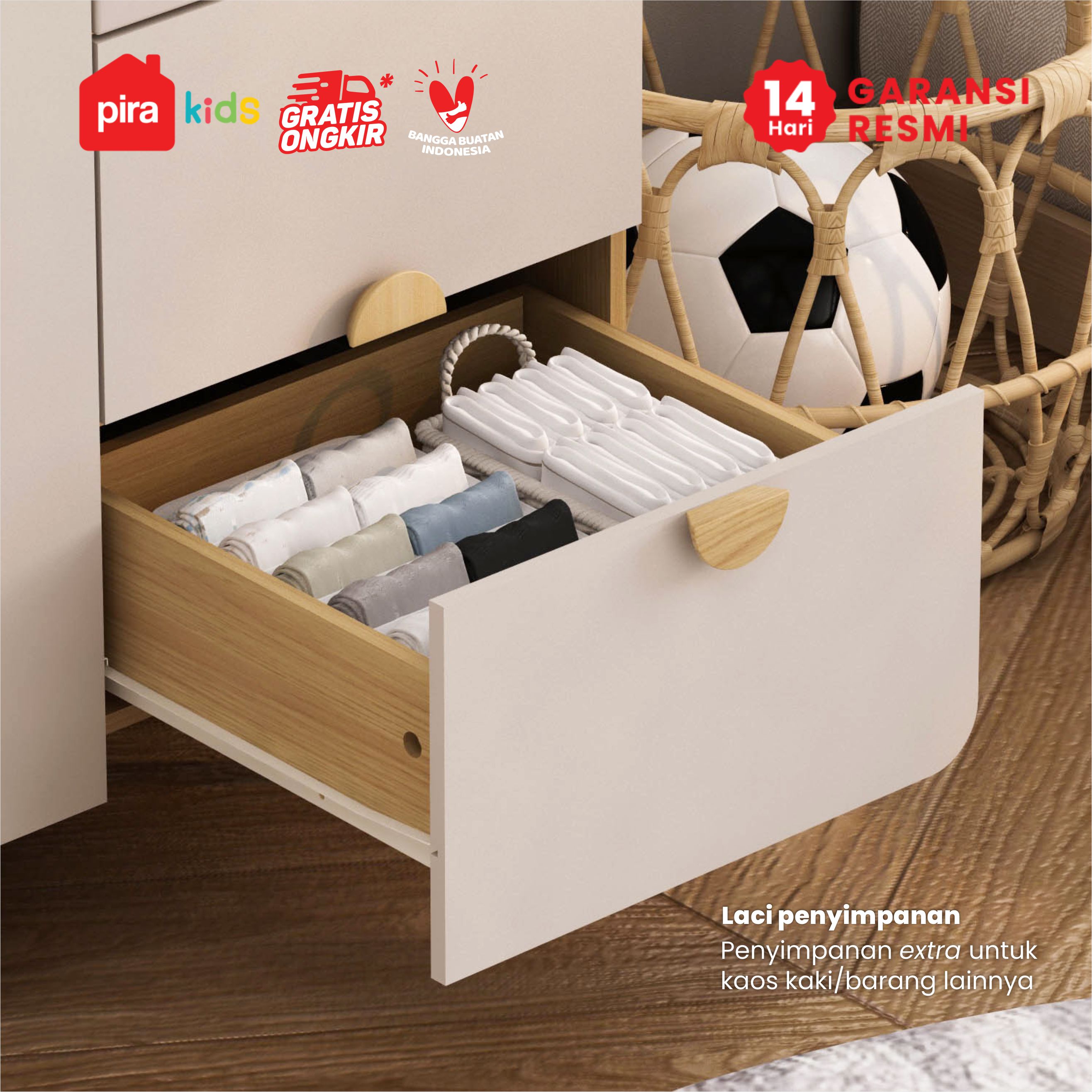 PIRA KIDS - TIANA BL150 LEMARI PAKAIAN ANAK 3 PINTU / LEMARI BAJU ANAK warna EURO OAK - LIGHT TAUPE - PIRA KIDS - foto 6