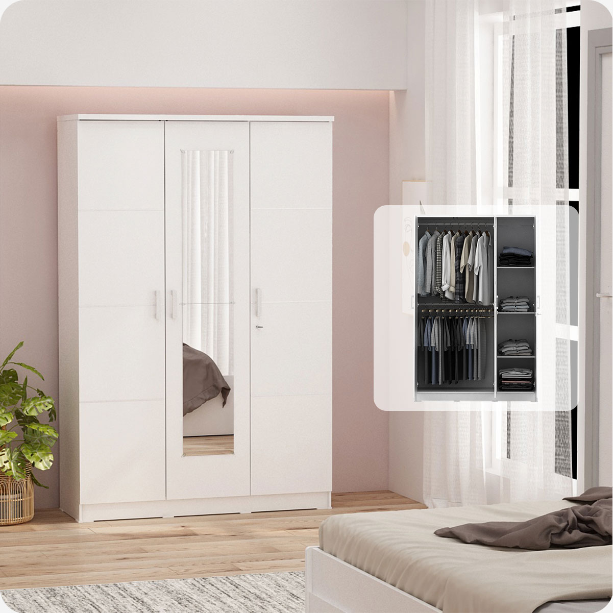 PIRA METROPOLIS - ALBA BAZ 3MN LT LEMARI PAKAIAN 3 PINTU warna WHITE - METROPOLIS - foto 2