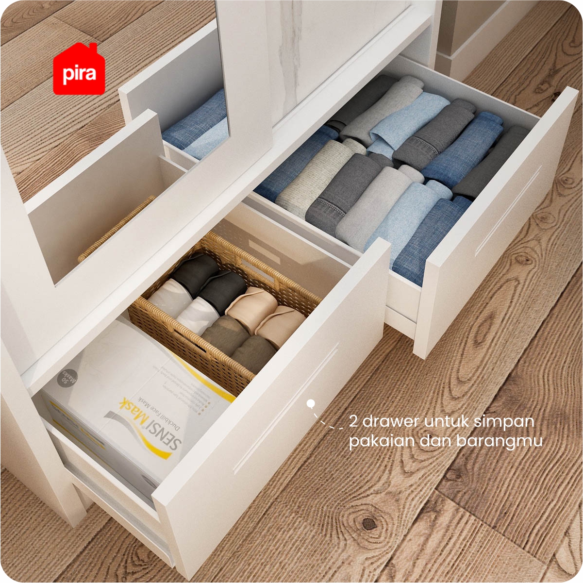PIRA - CATTA 90D MWDSL LEMARI PAKAIAN BESI SLIDING / PINTU GESER warna LIGHT MARBLE - WHITE - PIRA - foto 4