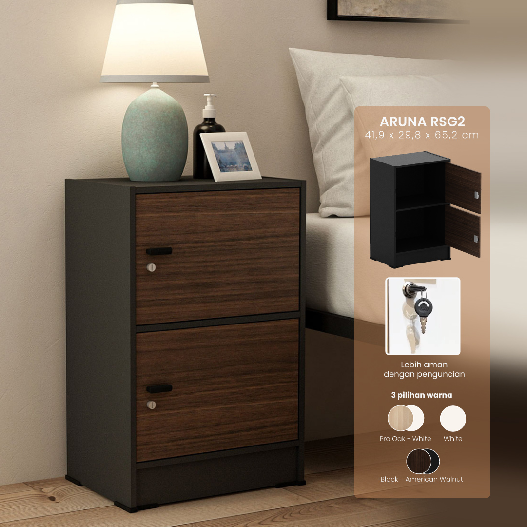 PIRA METROPOLIS OX -  ARUNA RSG2 RAK SERBAGUNA / RAK SUSUN 2 PINTU warna BLACK - AMERICAN WALNUT - PIRA METROPOLIS OX - foto 1
