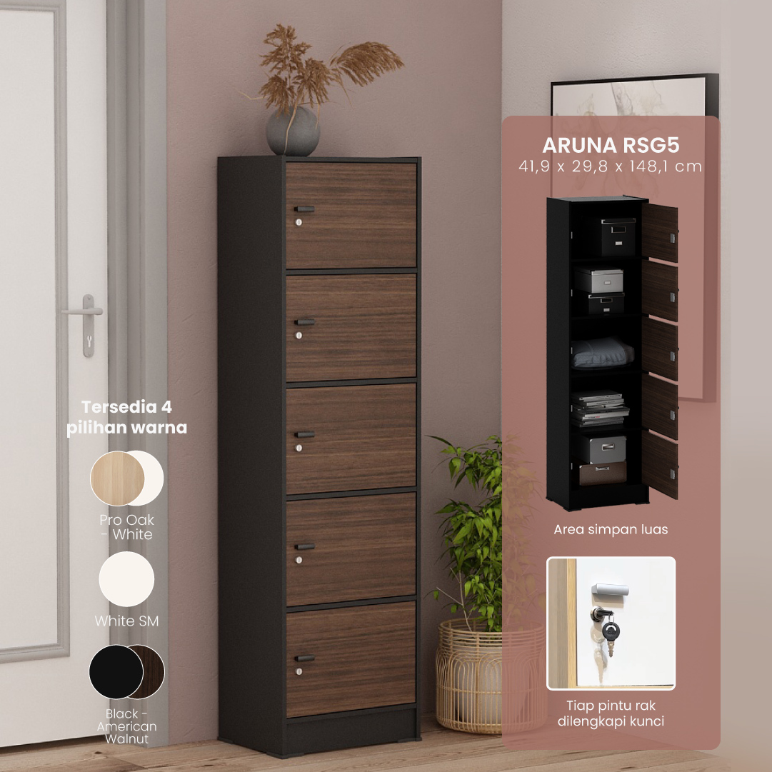 PIRA METROPOLIS OX - ARUNA RSG 5 RAK SERBAGUNA / RAK SUSUN 5 PINTU warna BLACK - AMERICAN WALNUT - PIRA METROPOLIS OX - foto 1
