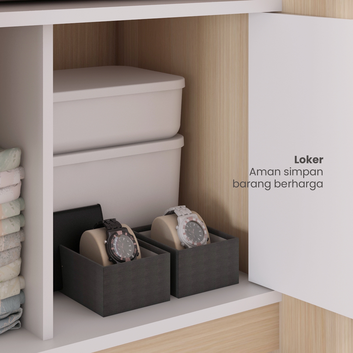 PIRA METROPOLIS OX - ARUNA 3PS LK LEMARI PAKAIAN 3 PINTU / LEMARI BAJU FULL RAK DENGAN LOKER PENYIMPANAN warna PRO OAK - WHITE - PIRA METROPOLIS - foto 7