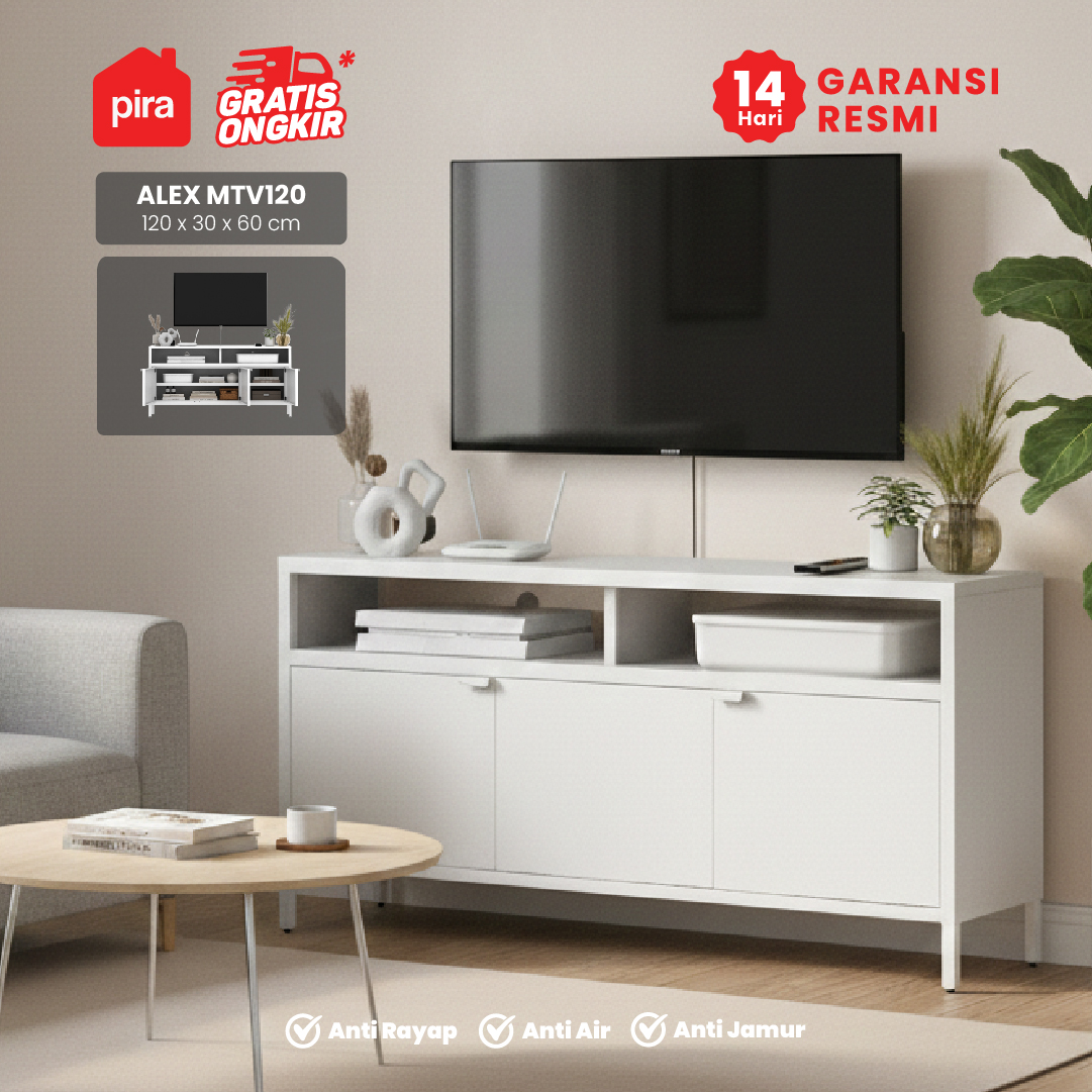 PIRA - ALEX MTV120 MEJA TV / RAK TV BESI warna WHITE - PIRA - foto 1