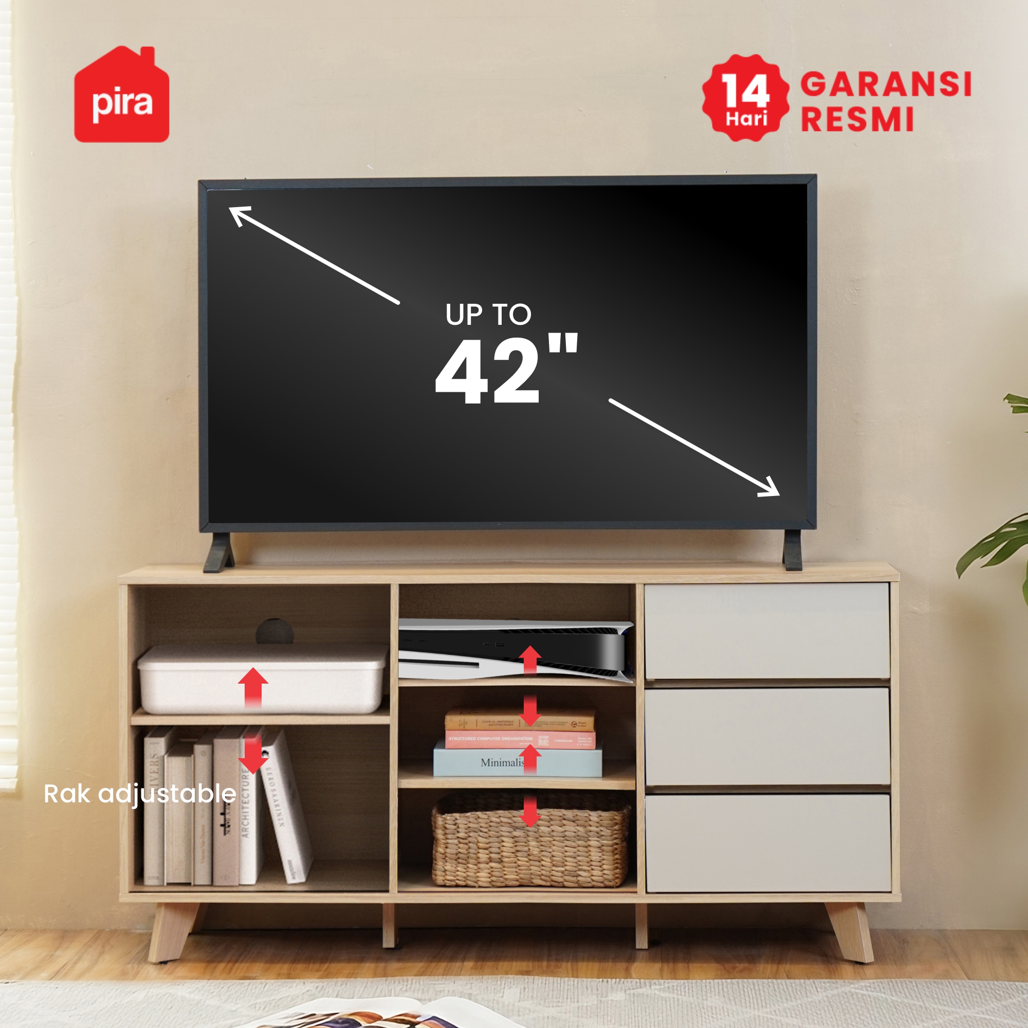 PIRA METROPOLIS - SENDAI TV121 MEJA TV / RAK TV / LEMARI TV / KABINET TV / BUFET TV warna PRO OAK - LIGHT TAUPE - PIRA METROPOLIS - foto 8