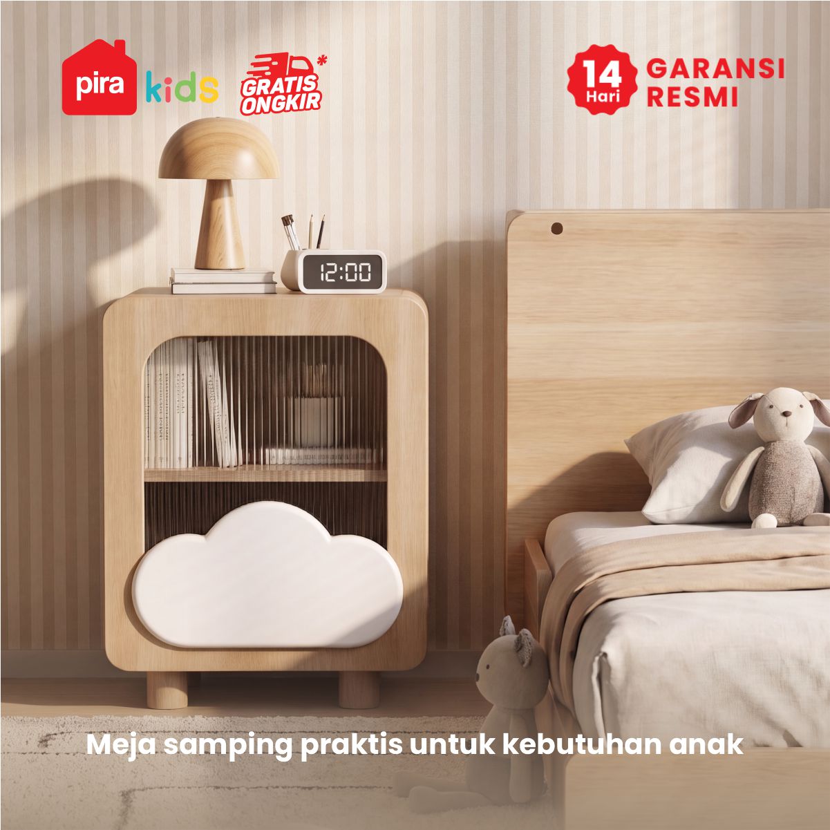 PIRA KIDS - KUMMO NS40 MEJA NAKAS ANAK / MEJA SUDUT / MEJA SAMPING warna PRO OAK - WHITE - PIRA KIDS - foto 2