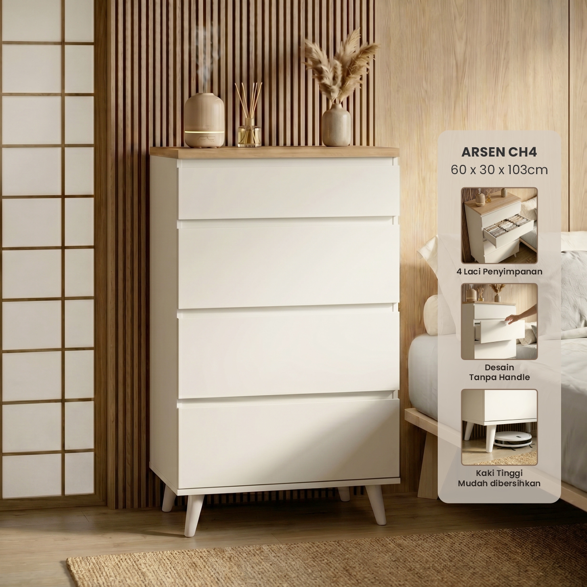 PIRA METROPOLIS OX - ARSEN CH4 LEMARI LACI / DRAWER / LEMARI SUSUN warna WHITE - PRO OAK - PIRA METROPOLIS - foto 1