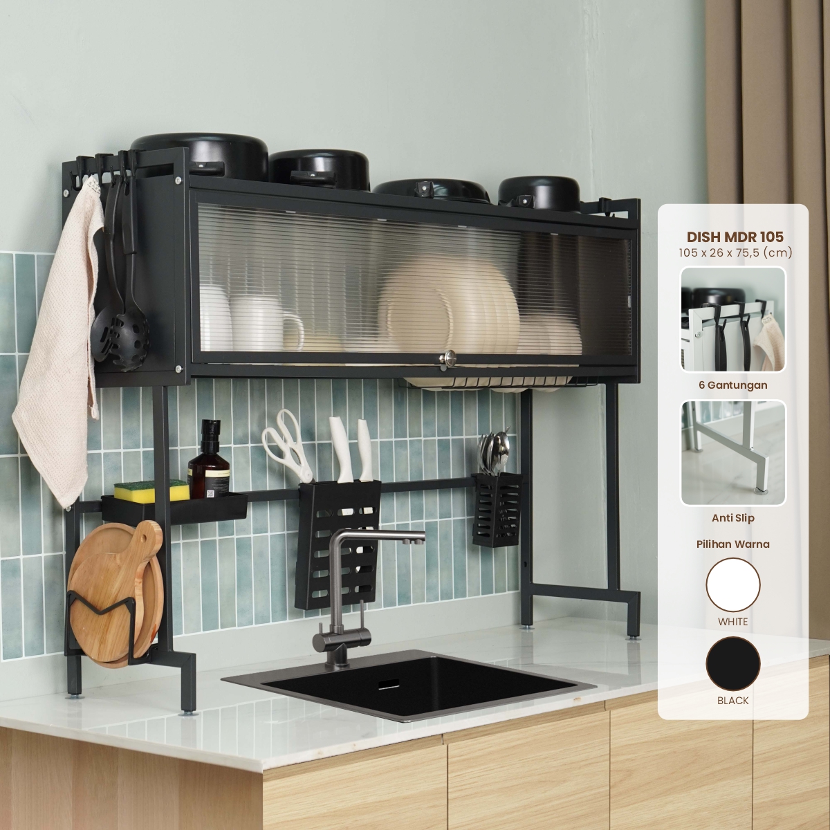PIRA HOME - DISH MDR105 RAK PIRING / RAK DAPUR / RAK CUCI PIRING / RAK WASTAFEL / RAK PENGERING PIRING warna BLACK - PIRA HOME - foto 1