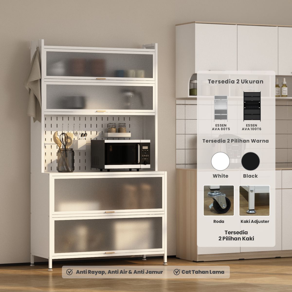 PIRA - ESSEN AVA MKC 100T6 LEMARI DAPUR / RAK DAPUR / RAK OVEN / RAK MICROWAVE / RAK PIRING / RAK DAPUR BESI warna WHITE - PIRA - foto 1