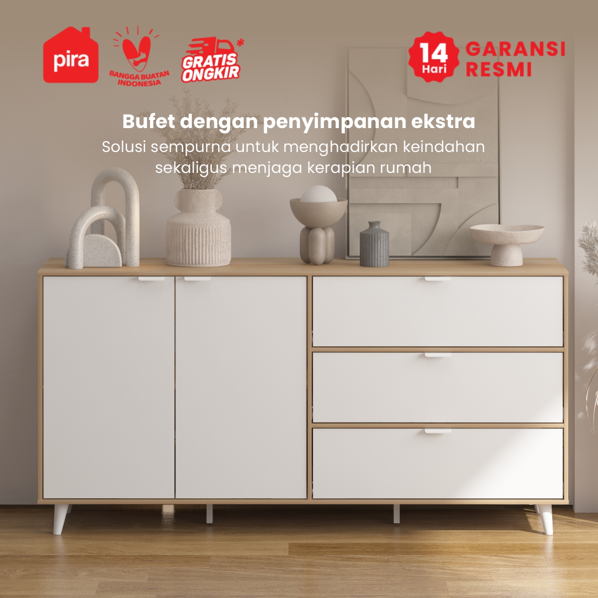 PIRA METROPOLIS OX - BELATRIX SB160 BUFET / KABINET / SIDEBOARD / MEJA TV warna PRO OAK - WHITE - PIRA METROPOLIS OX - foto 2