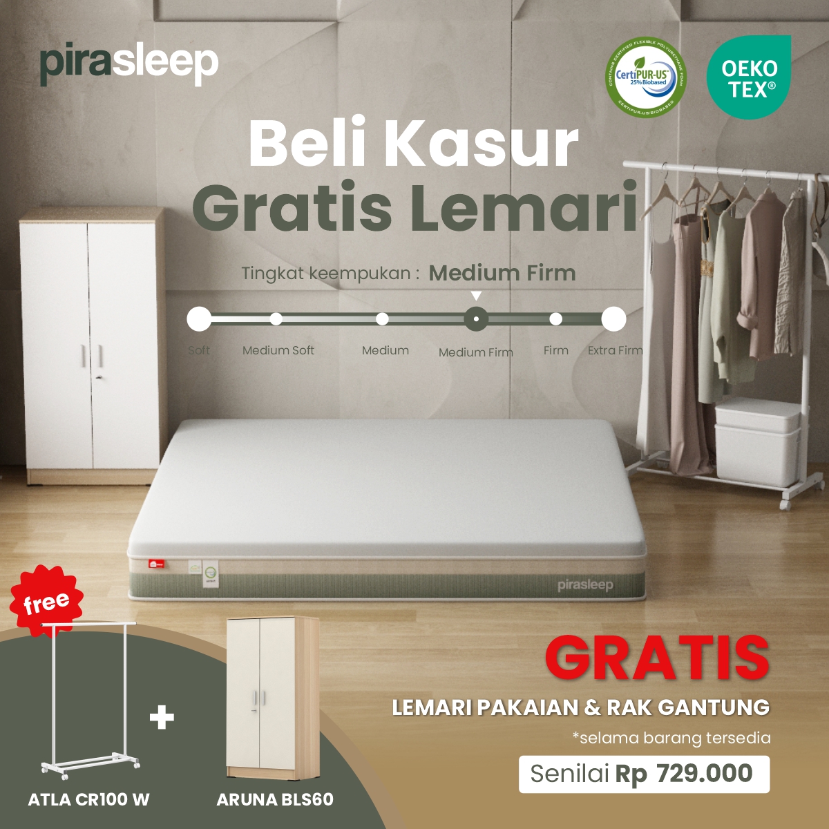 PIRA SLEEP 1 FEPS MF200 WHITE - CREAM + ARUNA BLS60 WHITE + ATLA CR 100 W WHITE - foto 1