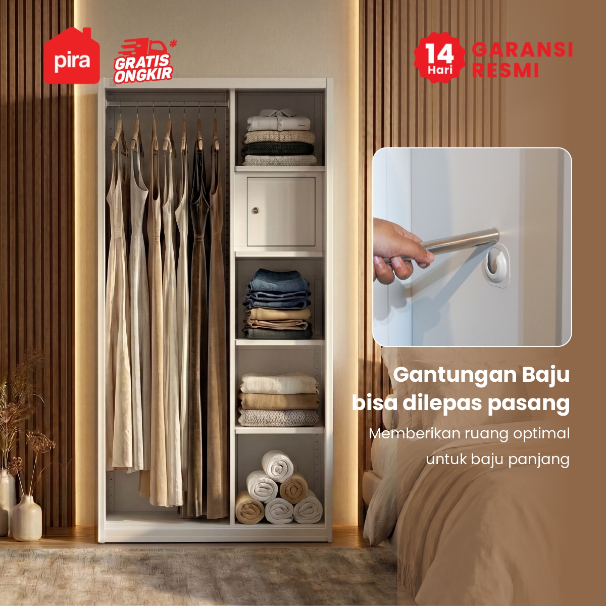 PIRA -  OVELO 90 MWDSL LEMARI PAKAIAN BESI SLIDING / PINTU GESER warna WHITE - PIRA - foto 4