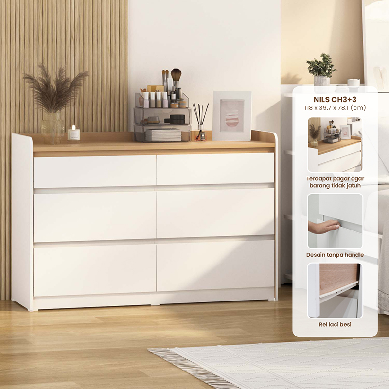 PIRA METROPOLIS - NILS CH3+3 LEMARI LACI 3+3 SUSUN / DRAWER / LEMARI SUSUN warna WHITE - PRO OAK - PIRA METROPOLIS - foto 1