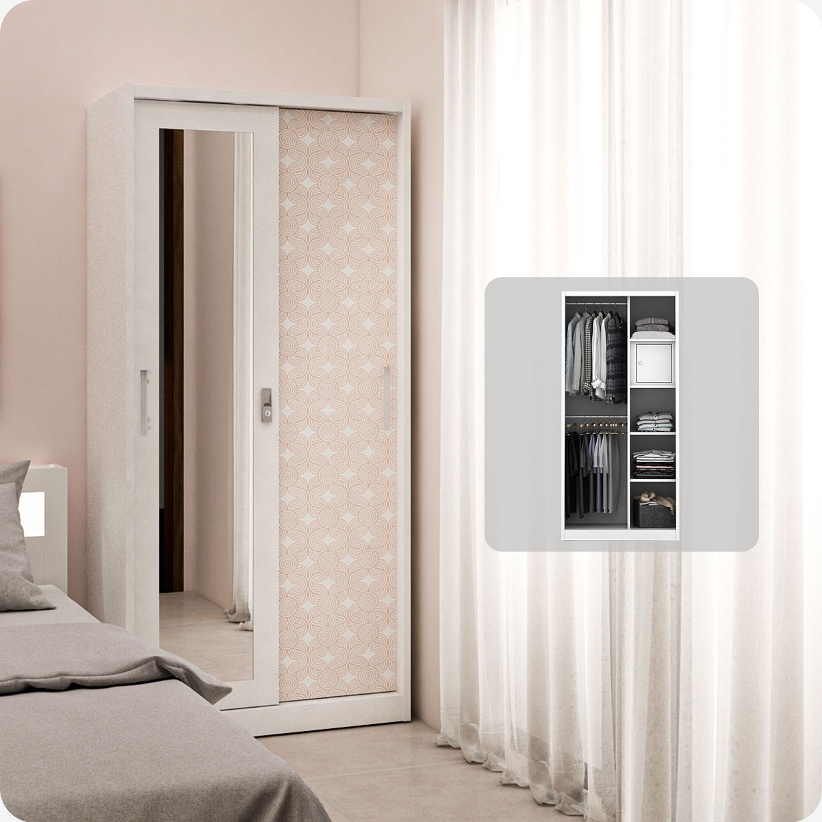 PIRA BAVARIAN - WURF MWDSL 90A LEMARI PAKAIAN BESI SLIDING / PINTU GESER warna WHITE - BAVARIAN - foto 1