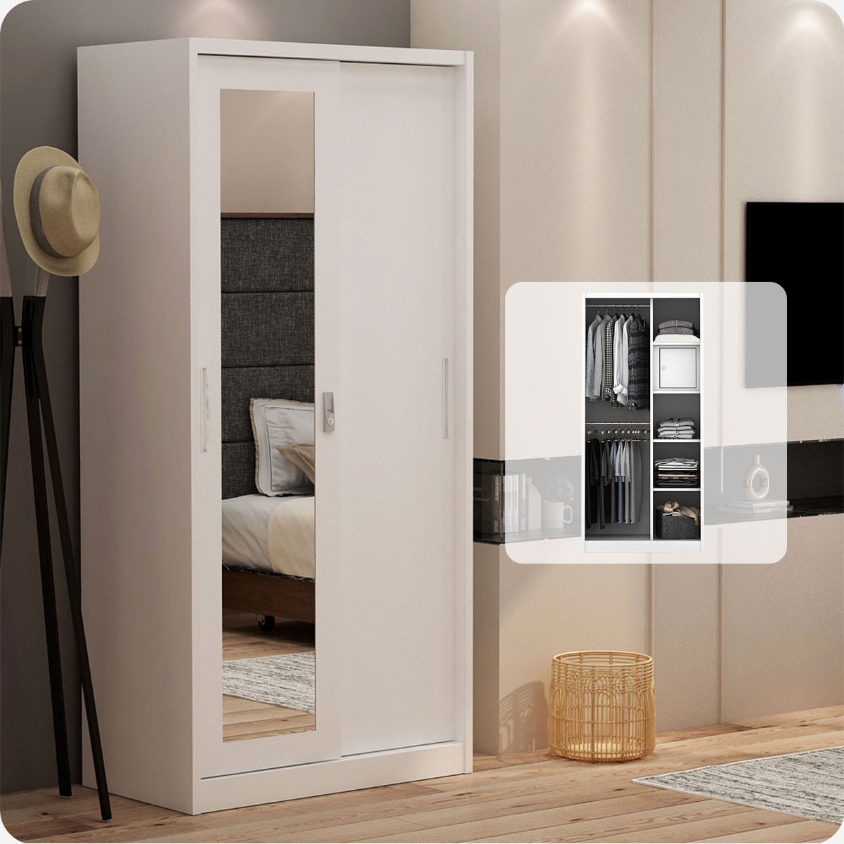 PIRA - STEEL A 90A MWDSL LEMARI PAKAIAN BESI SLIDING / PINTU GESER warna WHITE - PIRA - foto 1
